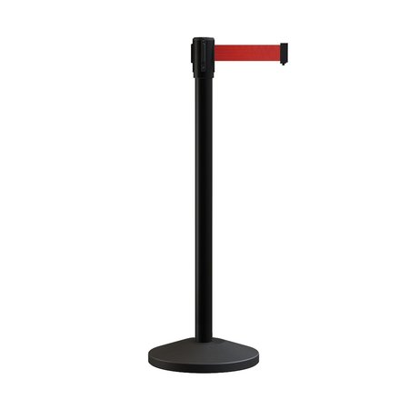 MONTOUR LINE Retractable Belt Barrier Stanchion, 2in Black Post  11' Red Belt M530-BK-RD-110